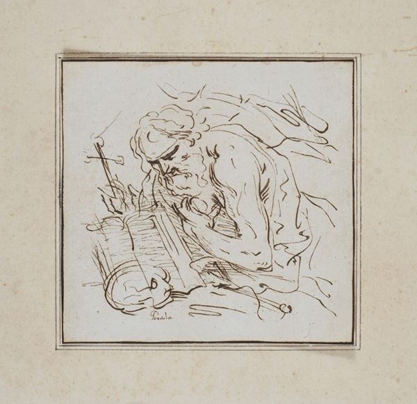 Scuola Emiliana, XVII sec. : San Girolamo penitente  - Inchiostro su carta - Asta ANTIQUARIATO - Galleria Pananti Casa d'Aste