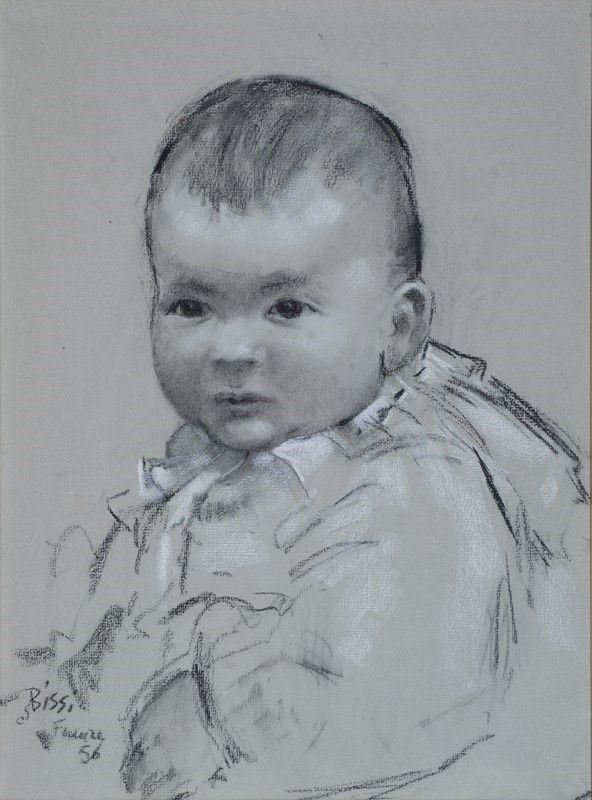Sergio Bissi Cirno : Bambino  (1956)  - Carboncino e gessetto bianco - Asta AUTORI DEL XIX E XX SEC - Galleria Pananti Casa d'Aste