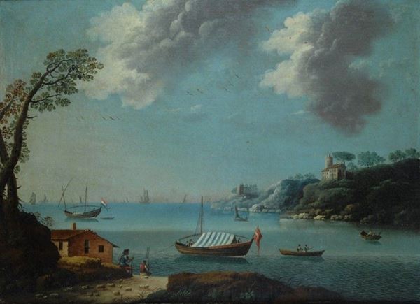 Scuola Veneta, fine XVIII sec. : Marina  - Olio su tela - Auction Antiquariato, Gioielli - I - Galleria Pananti Casa d'Aste