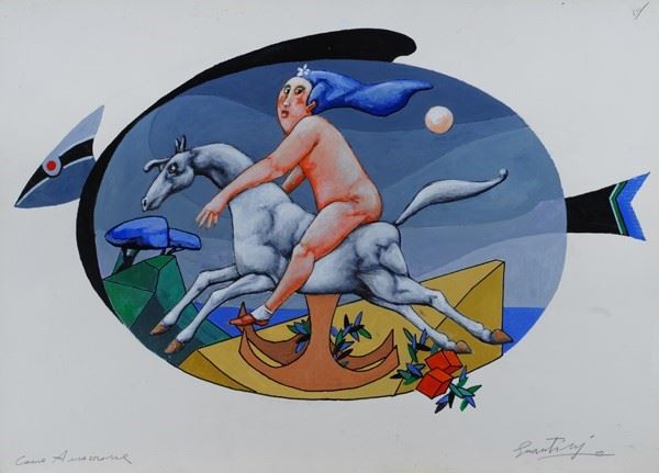 Romano Guantini : Like Amazon  (2000)  - Oil on cardboard - Auction MODERN  ART - TUSCANY AUTHORS - Galleria Pananti Casa d'Aste