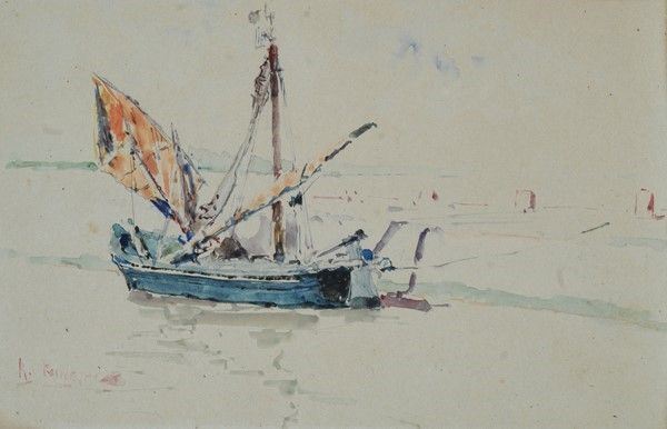 Ruggero Panerai : Peschereccio  - Acquerello su carta - Asta Antiquariato - I - Galleria Pananti Casa d'Aste