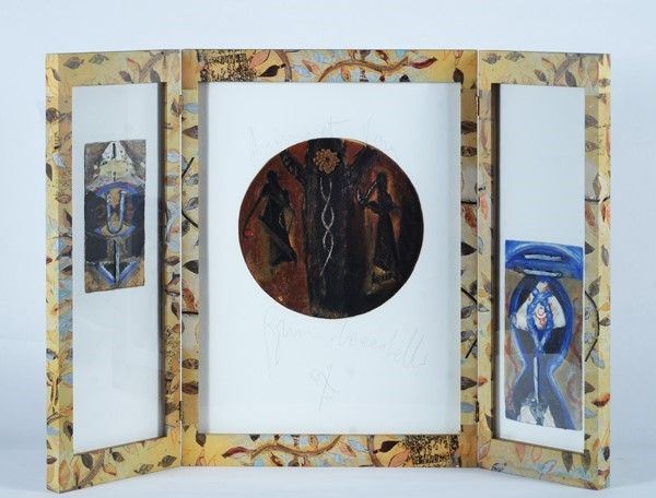 Bruno Ceccobelli : Animo et vera  (1990)  - Multiplo composto da tre litografie con applicazioni di materiali diversi - Asta Antiquariato - I - Galleria Pananti Casa d'Aste