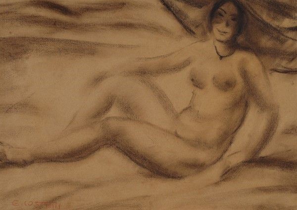 Giovanni Costetti : Nudo disteso  - Carboncino su carta - Auction Antiquariato - I - Galleria Pananti Casa d'Aste