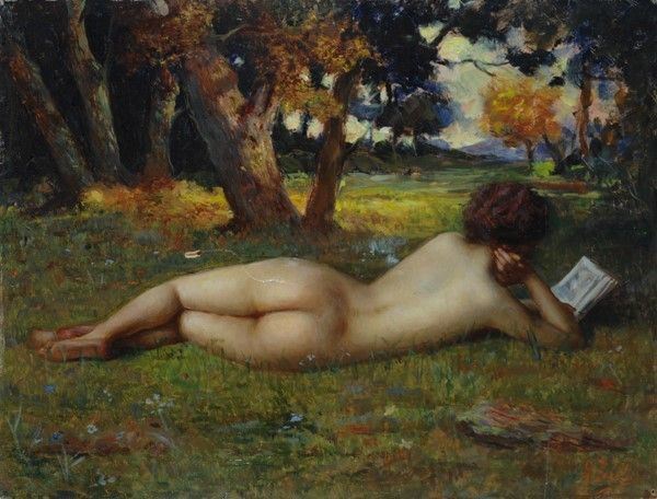Guglielmo Zocchi : Nudo disteso  - Olio su cartone - Asta Antiquariato - I - Galleria Pananti Casa d'Aste
