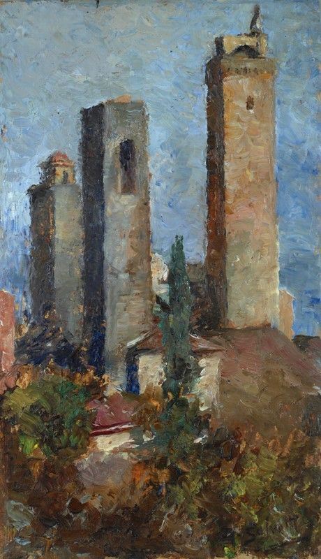 Antonio Salvetti : San Gimignano  - Olio su tavola - Auction AUTORI DEL XIX E XX SEC - Galleria Pananti Casa d'Aste