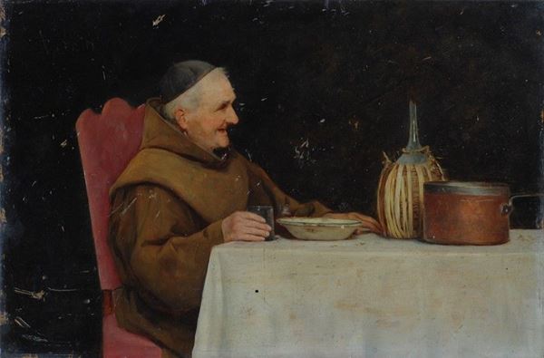Anonimo, XIX sec. : Frate a tavola  - Olio su tavola - Auction AUTORI DEL XIX E XX SEC - Galleria Pananti Casa d'Aste