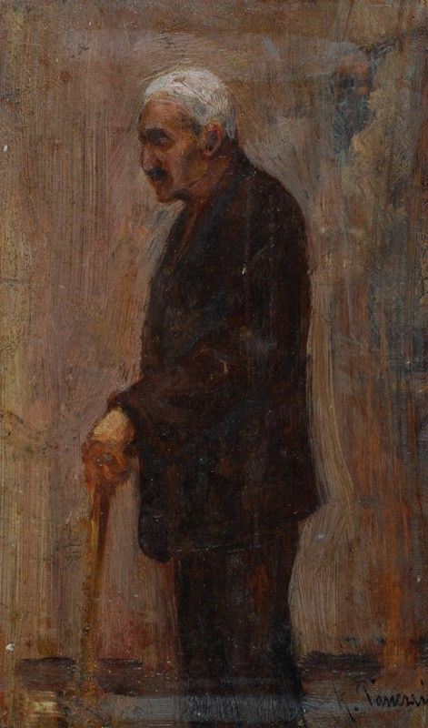 Ruggero Panerai : Ritratto di uomo con bastone  - Olio su tavola - Auction Antiquariato - I - Galleria Pananti Casa d'Aste
