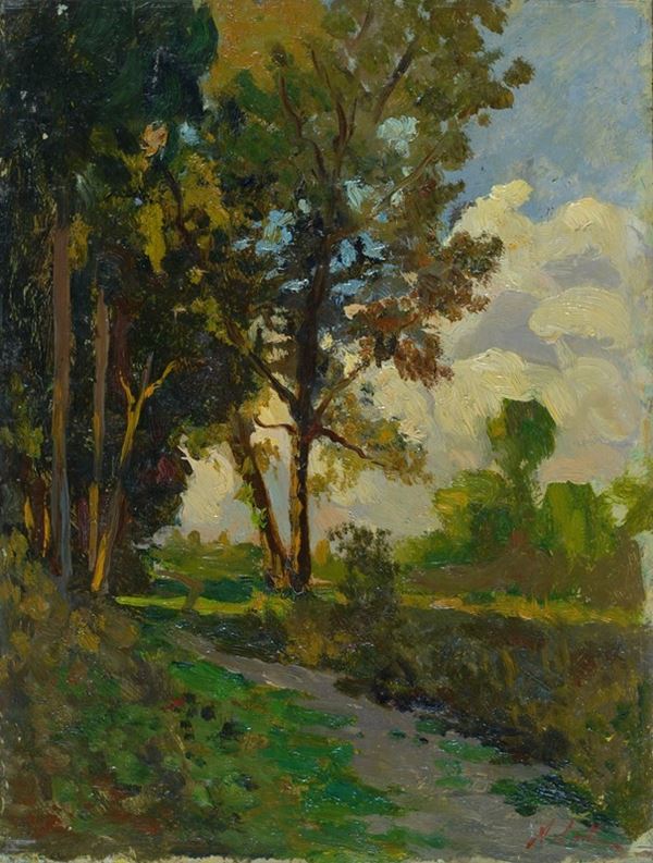 Averardo Lalli : Landscape  - Oil on the table - Auction AUTHORS OF XIX AND XX CENTURY  [..]