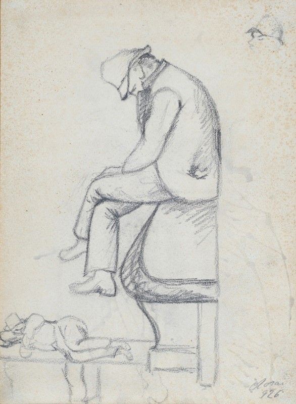 Ottone Rosai : Studio di uomo che dorme sulla panchina  (1926)  - Matita su carta - Asta Antiquariato - I - Galleria Pananti Casa d'Aste