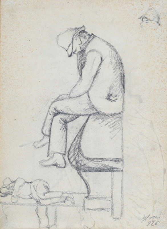 Ottone Rosai - Studio di Uomo che Dorme sulla Panchina