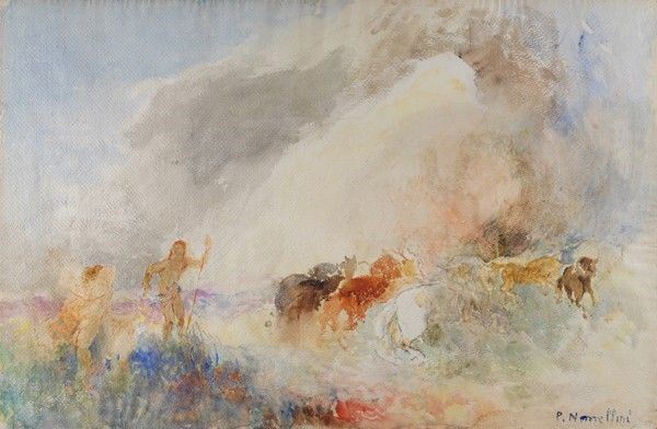 Plinio Nomellini - Paesaggio con scena mitologica