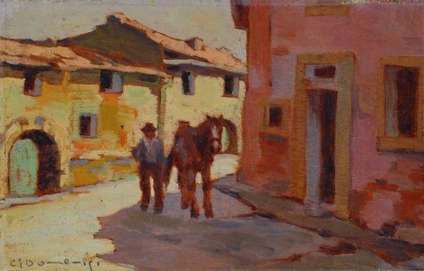 Carlo Domenici : Sabato a Salviano  - Olio su tavola - Auction Antiquariato - I - Galleria Pananti Casa d'Aste