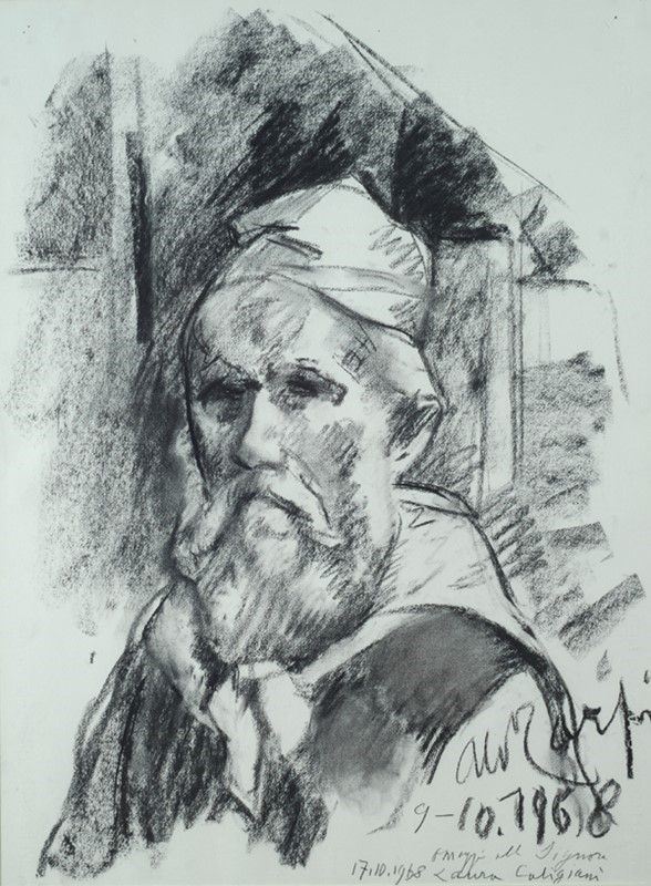 Aldo Carpi : Ritratto  (1968)  - Carboncino su carta - Asta Antiquariato - I - Galleria Pananti Casa d'Aste
