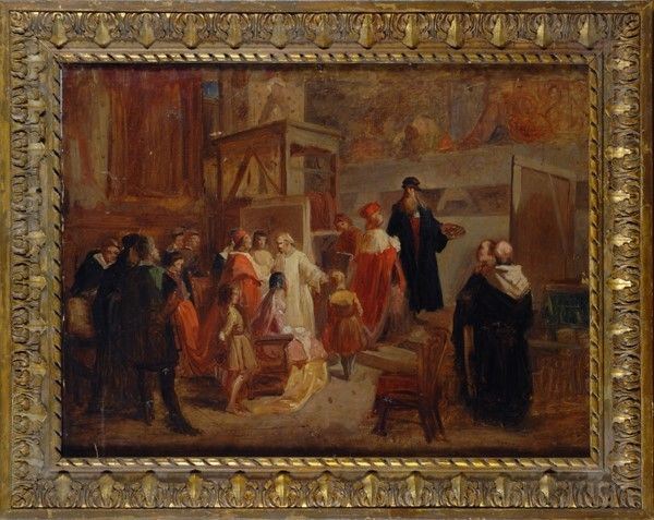 Anonimo, XIX sec. - Leonardo esegue l'ultima cena a Santa Maria delle Grazie