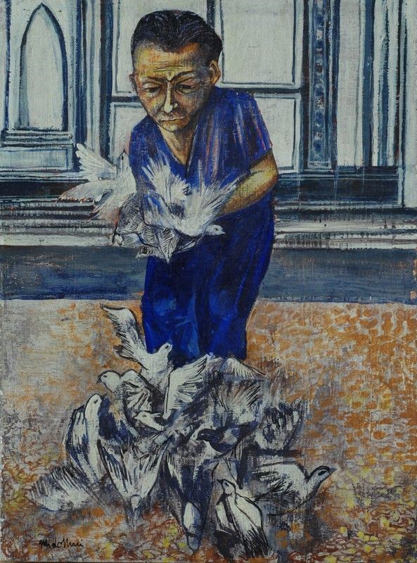 Sirio Midollini : Cesarino Cardini in Piazza Santa Croce  (1966)  - Olio su tavola - Asta AUTORI DEL XX SEC - Galleria Pananti Casa d'Aste
