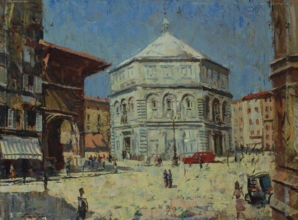 Giulio Salti : Il Battistero  - Olio su cartone - Auction Antiquariato - I - Galleria Pananti Casa d'Aste