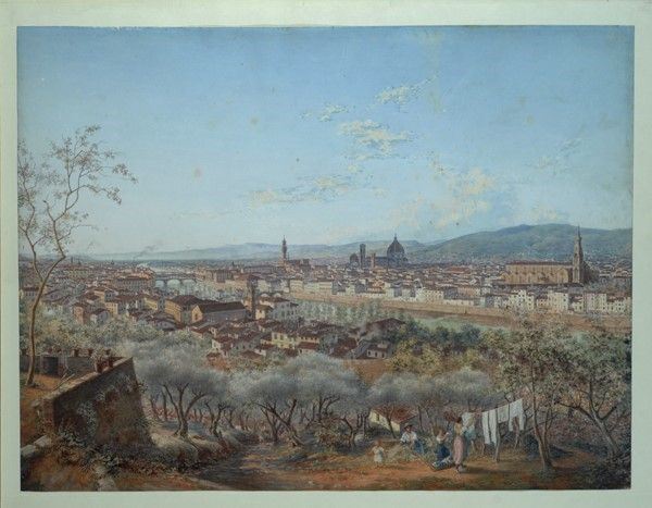 Luigi Garibbo : Veduta di Firenze  (1860)  - Tempera su carta - Asta Antiquariato - I - Galleria Pananti Casa d'Aste