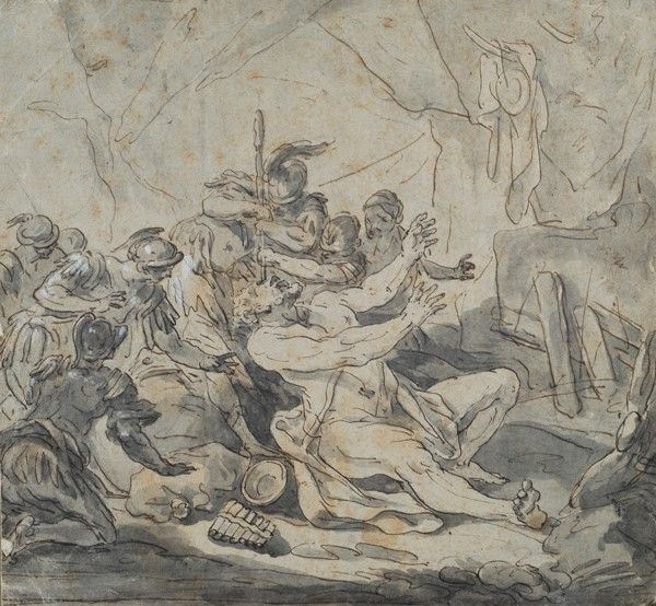 Scuola Italia Settentrionale, XVIII sec. : L'accecamento di Polifemo  - Inchiostro su carta - Asta Antiquariato - I - Galleria Pananti Casa d'Aste