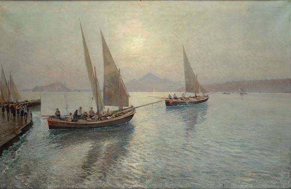 Fausto Pratella : Barche  (1903)  - Olio su tela - Asta Antiquariato - I - Galleria Pananti Casa d'Aste