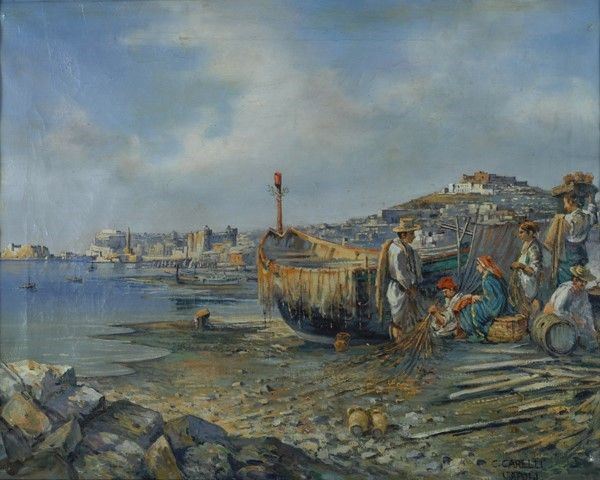 Consalvo Carelli - Golfo di Napoli con Pescatori