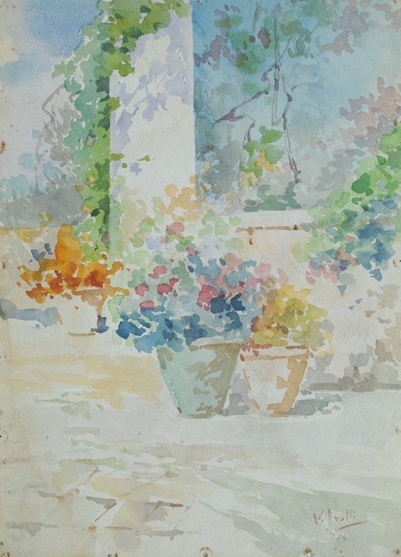 Vincenzo Irolli - Terrazza con vasi di fiori