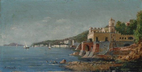 Domenico Ammirato : Paesaggio costiero  - Olio su tela - Asta Antiquariato - I - Galleria Pananti Casa d'Aste