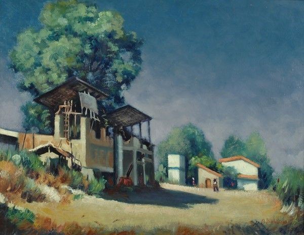 Alfredo Bonciani : La draga abbandonata  - Olio  su masonite - Asta Antiquariato - I - Galleria Pananti Casa d'Aste
