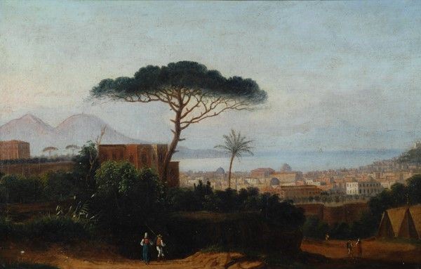 Scuola Italia Meridionale, XIX sec. - Paesaggio con città