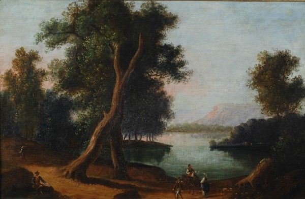 Scuola Italia Meridionale, XIX sec. - Paesaggio con figure