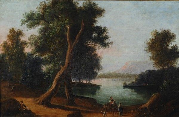 Scuola Italia Meridionale, XIX Sec. - Paesaggio con Figure