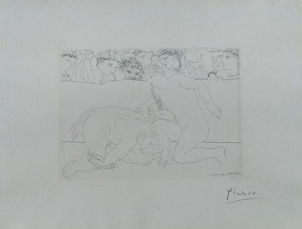 Pablo Picasso : Minotaure vaincu  (1933)  - Acquaforte su carta Montval - Auction Antiquariato - I - Galleria Pananti Casa d'Aste