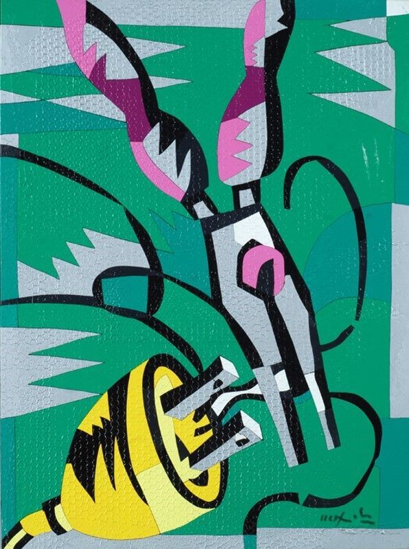 Ugo Nespolo : Elettrico  - Acrilici su legno - Asta Antiquariato - I - Galleria Pananti Casa d'Aste