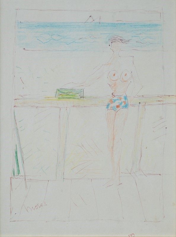 Moses Levy : Figura sulla spiaggia  - China e matita su carta - Asta Antiquariato - I - Galleria Pananti Casa d'Aste