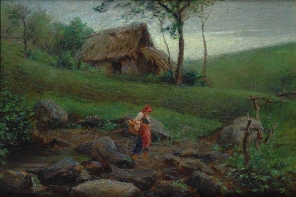 Achille Tominetti - Paesaggio con contadina
