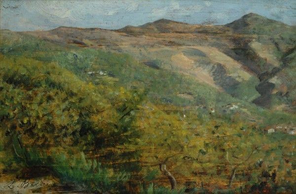 Luigi Bechi : Paesaggio assolato  - Olio su compensato - Asta Antiquariato - I - Galleria Pananti Casa d'Aste