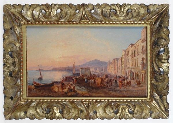 Ercole Gigante : Veduta di Napoli da Marinella  - Olio su tela - Asta Antiquariato - I - Galleria Pananti Casa d'Aste
