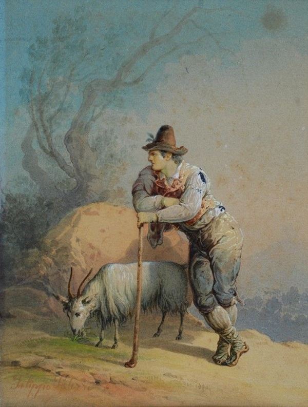 Filippo Palizzi : Pastore  - Acquerello su carta - Auction Autori del XIX e XX sec. - II - Galleria Pananti Casa d'Aste