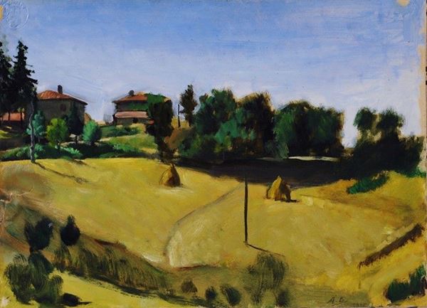 Antonio Bueno : Paesaggio  (1945)  - Olio su carta - Asta Arte Moderna e Contemporanea - Galleria Pananti Casa d'Aste