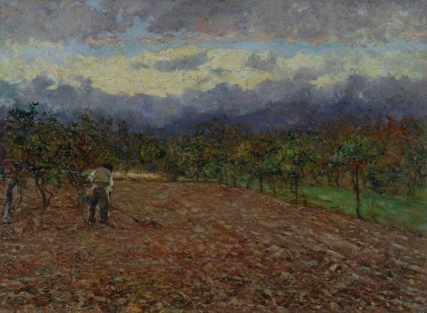 Ludovico Tommasi : Lavoro nei campi  (1898)  - Olio su cartone - Asta Autori del XIX e XX sec. - III - Galleria Pananti Casa d'Aste