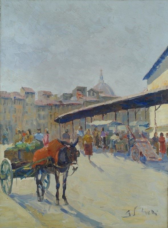 Gino Paolo Gori : Mercato  - Olio su tela - Auction Arte Moderna e Contemporanea - II - Galleria Pananti Casa d'Aste