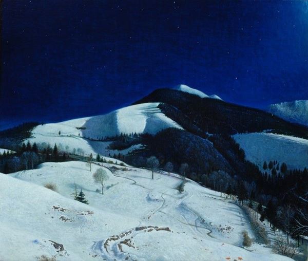 Maurizio Bottoni : Paesaggio notturno con neve  (2005)  - Olio su tavola - Asta Arte Moderna e Contemporanea - Galleria Pananti Casa d'Aste