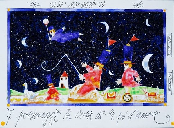 Francesco Musante : 7 personaggi in cerca di amore  (1985)  - Acrilico su cartone - Auction Arte Moderna e Contemporanea - Galleria Pananti Casa d'Aste