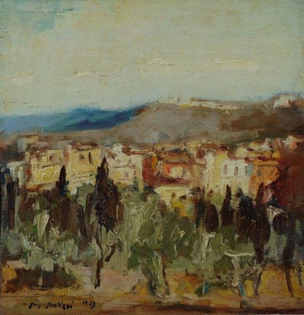 Sergio Scatizzi : Paesaggio  (1939)  - Olio su tavola - Auction Arte Moderna e Contemporanea - II - Galleria Pananti Casa d'Aste