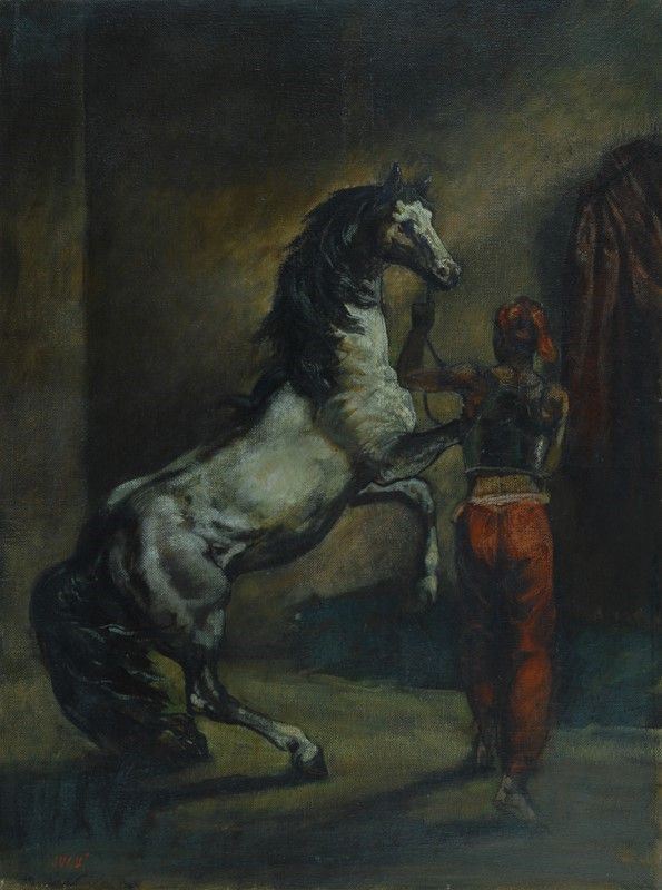 Alberto Sughi : Cavallo e palafreniere  ((1960))  - Olio su tela - Asta Arte Moderna e Contemporanea - Galleria Pananti Casa d'Aste