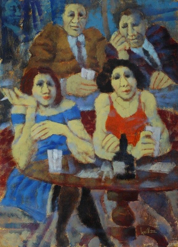Remo Squillantini : Al Bar  - Olio su compensato - Asta Arte Moderna e Contemporanea - Galleria Pananti Casa d'Aste