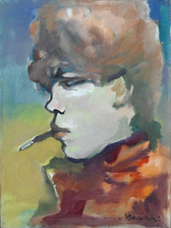Mino Maccari : Profilo di donna con sigaretta  ((1960))  - Olio su tela - Asta Arte Moderna e Contemporanea - Galleria Pananti Casa d'Aste