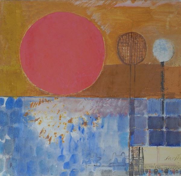 Bruno Saetti : Paesaggio col sole  (1971)  - Tempera su carta riportata su tela - Auction Arte Moderna e Contemporanea - Galleria Pananti Casa d'Aste
