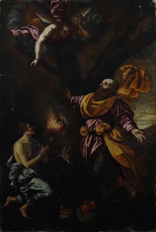 Scuola Toscana, XVII sec. : Sacrificio di Isacco  - Olio su tela - Asta Antiquariato, Gioielli - I - Galleria Pananti Casa d'Aste