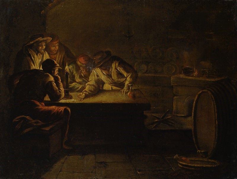 Scuola Olandese, XVII Sec. - Figure in Taverna
