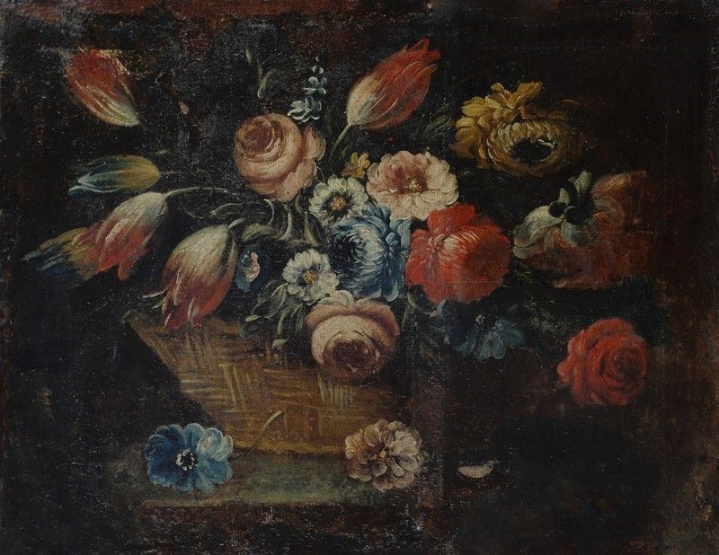 Anonimo, XVIII Sec. - Cesto con Fiori